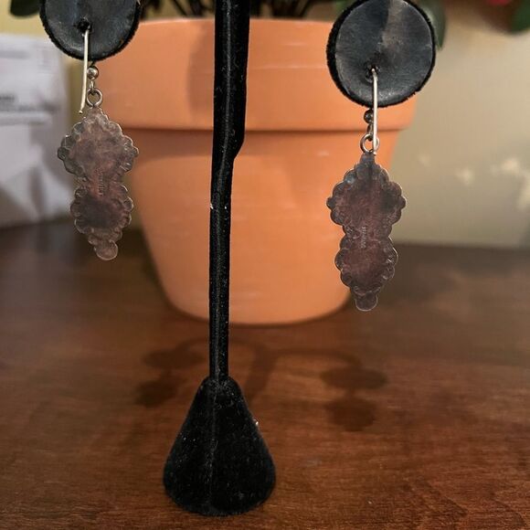 VINTAGE 925 STERLING SILVER MALACHITE AND LAPIS EARRINGS - Picture 4 of 4